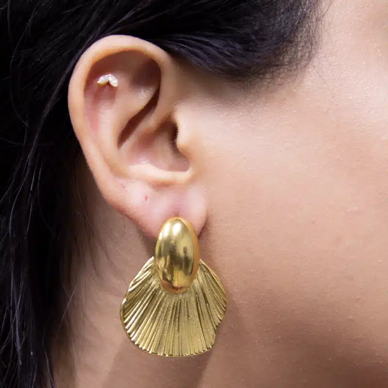 Gold Pearl Shell Earrings - Image 2